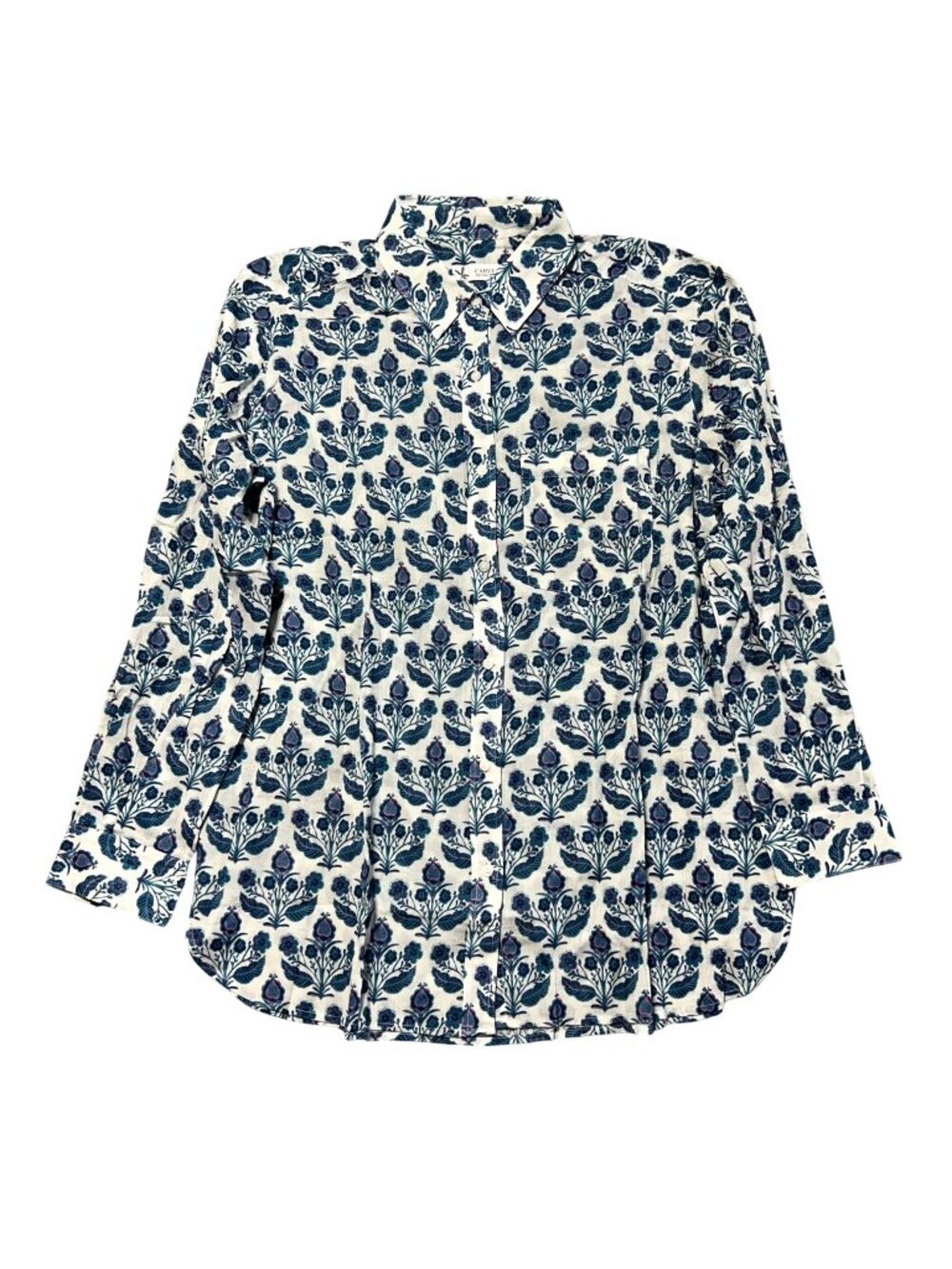 Carve Designs Women's Sz Medium Organic Cotton Button-Up Shirt In Floral Print